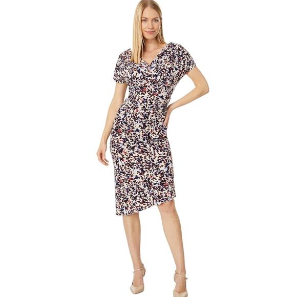 Vince Camuto Abstract Print Asymmetric Midi Draped Bodycon Dress. NWOT. Size 2 - Picture 1 of 11